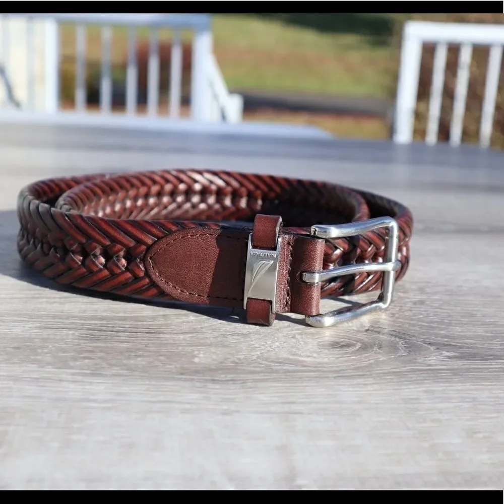 Nautica leather braided belt brown professional